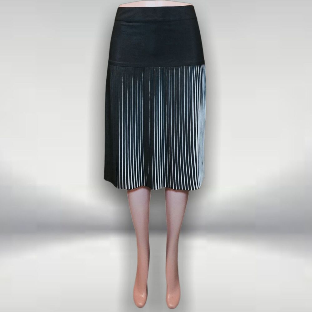 Lane Bryant Pleated Accordion Midi Skirt Black White Drop Waist Two Tone 20